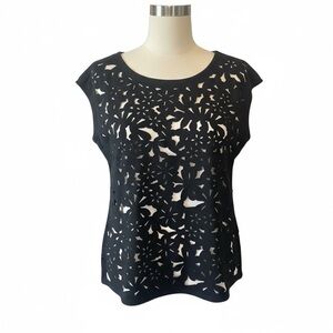 Ann Taylor Black & Cream Cutout Women's Top